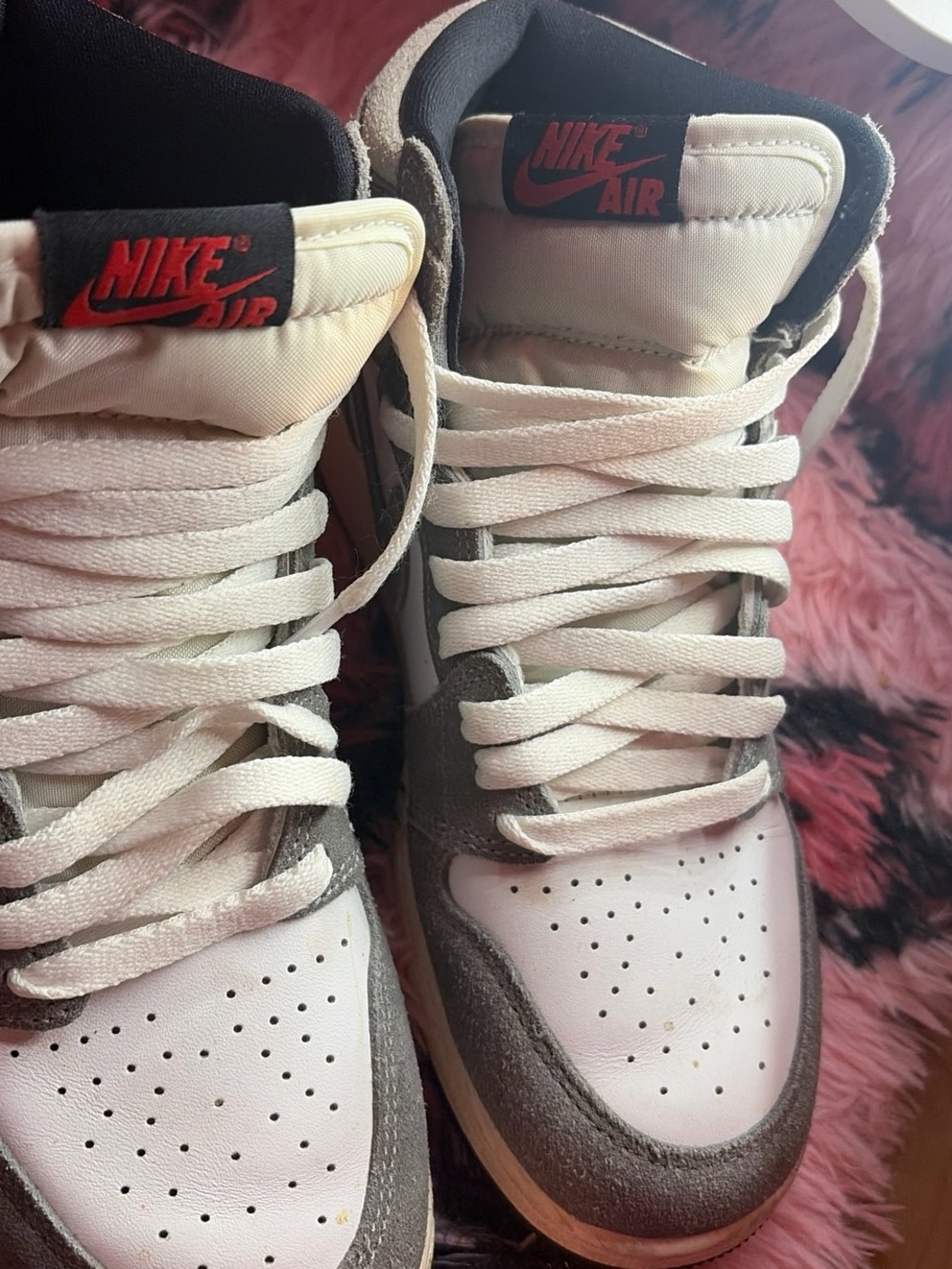 Nike High-Top Sneakers in White, Gray and Red Accents